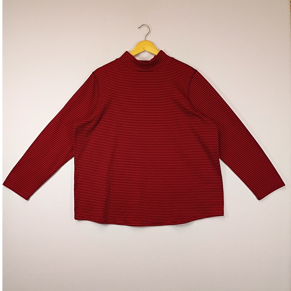 Preppy Chico's Zenergy Womens 3P Red Black Striped Mock Neck Long Sleeve Top